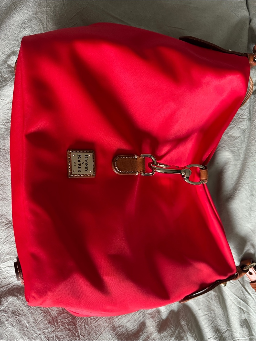 Red Shoulder Dooney & Bourke Bag with Tan Trim - Picture 2 of 3